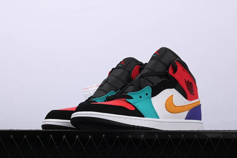 All categories Air Jordan Jordan series basketball shoes Air Jordan 1 Mid Air Jordan 1 Mid four-color stitching toe mid-top full toe layer authentic 554724-125